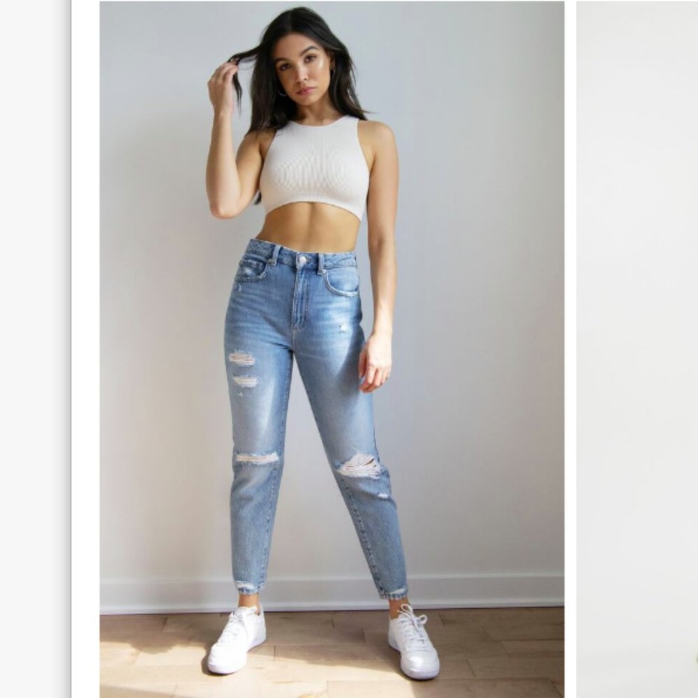 Garage Ripped Mom Jeans in Hazel Blue